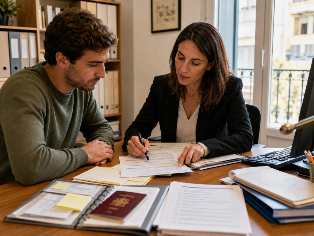 Persona extranjera revisando documentos de arraigo en España