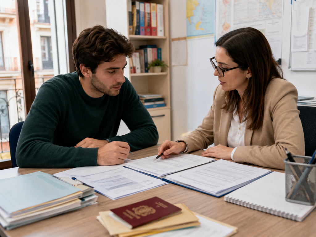 Persona extranjera revisando documentos de formación para arraigo socioformativo en España