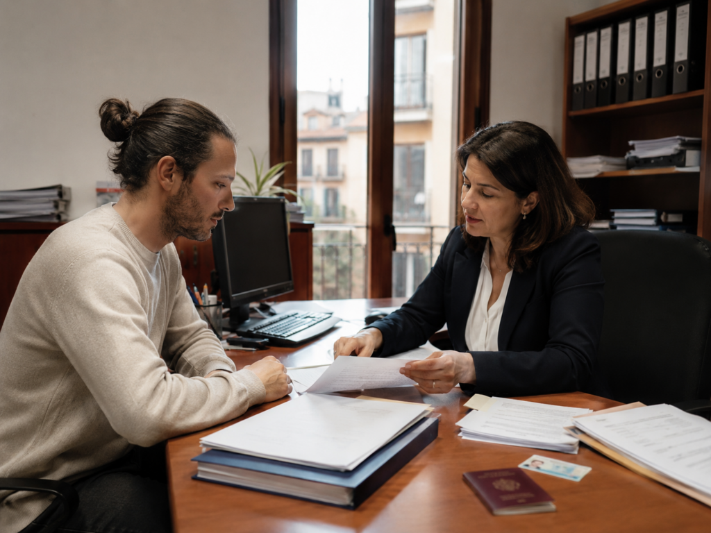 Persona extranjera revisando documentos para solicitar la nacionalidad española por residencia